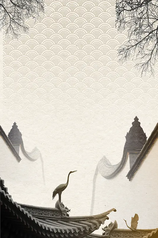 纹理底纹中国风意境徽派建筑海报背景素材