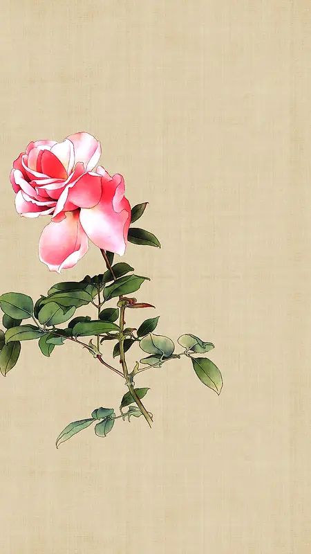 中国风工笔画花朵H5背景素材