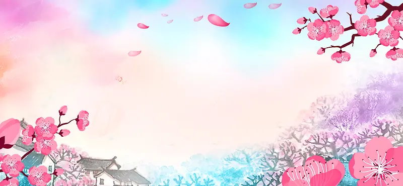 古典桃花节水墨中国风绚丽唯美云层背景