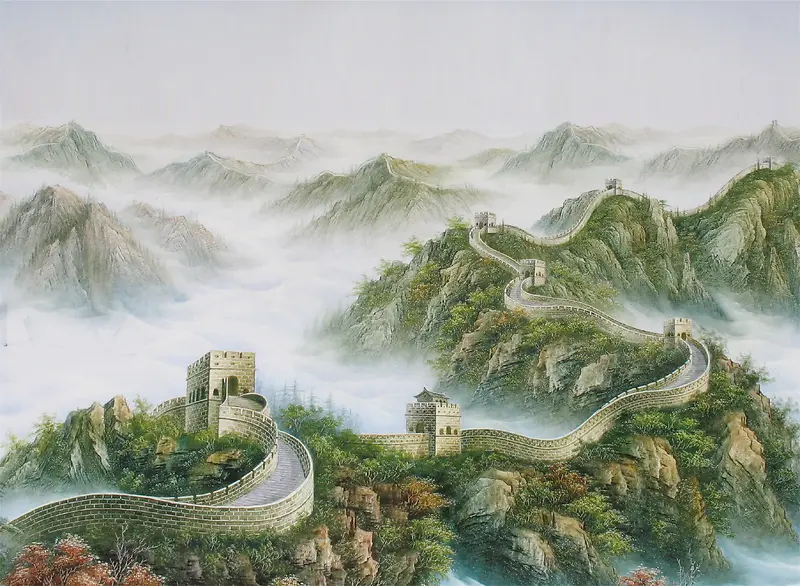 中国风国画长城背景素材