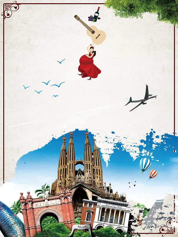 中国风西班牙旅游海报