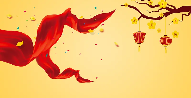 红绸带彩带飘零新年大钜惠海报背景素材