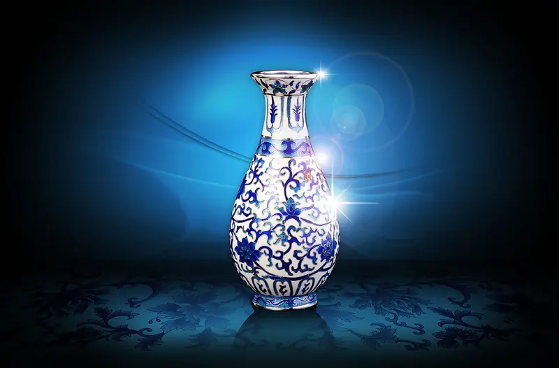 深蓝青花瓷花瓶大气背景