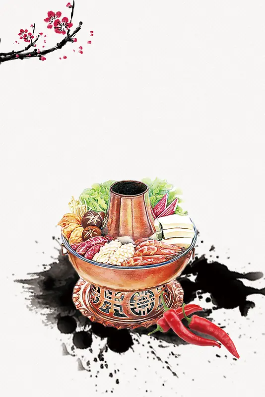 中国风传统饮食火锅海报背景
