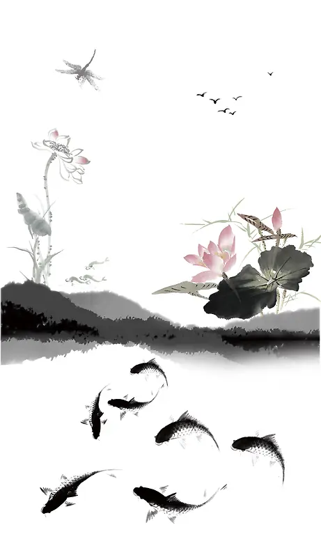 中国风 水墨画古韵海报背景素材