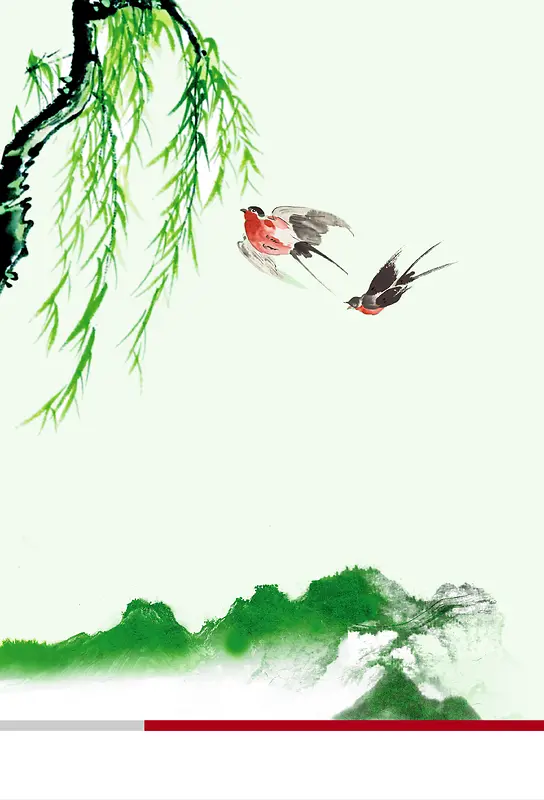 绿色水墨山水杨柳端午节海报背景