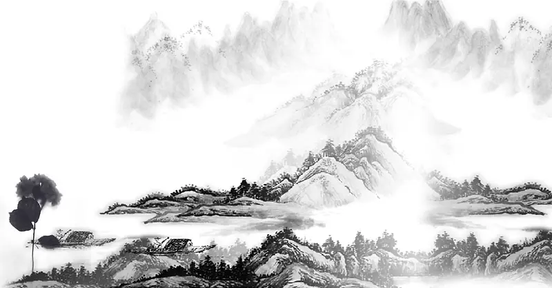 黑白水墨大气山水中国风背景画