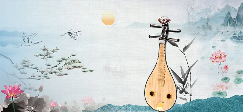 中国风古典乐器琵琶海报背景素材