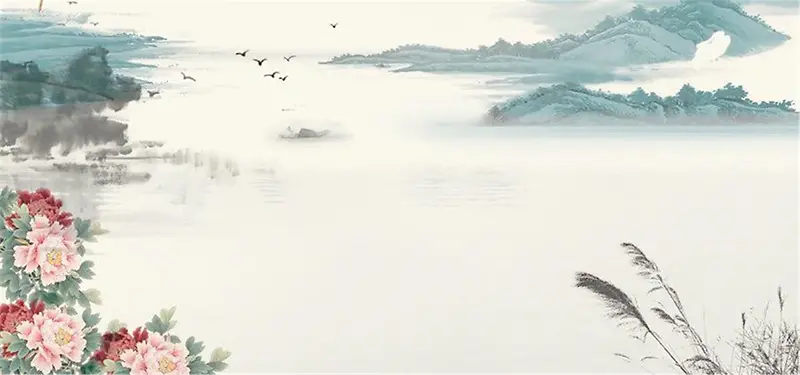 中国风山水牡丹背景