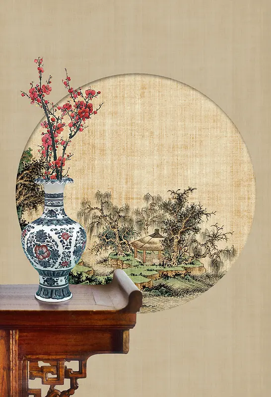 中国风水墨画淡雅传统古韵平面广告