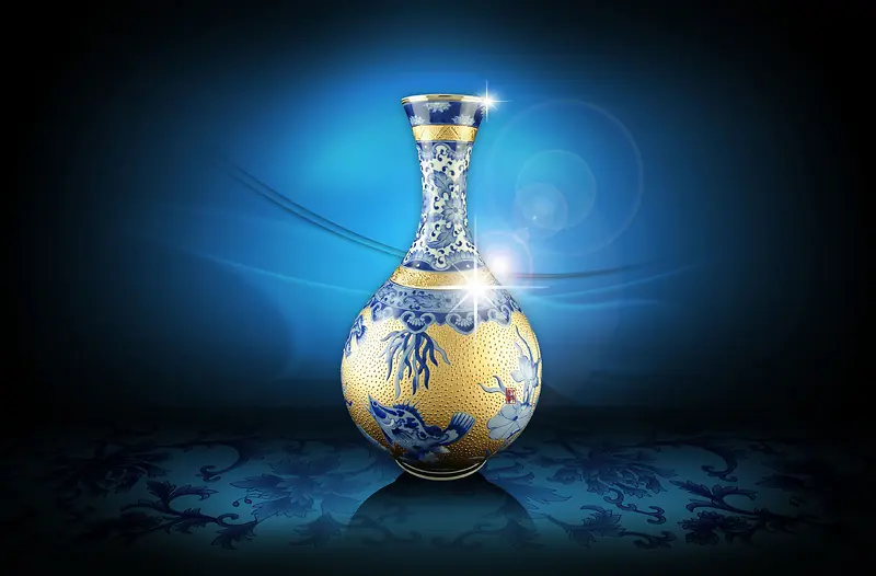 深蓝青花瓷花瓶广告背景