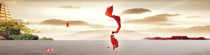 中国风红丝绸背景banner