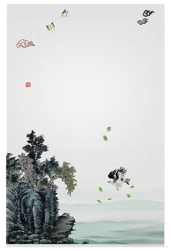 中国风山水飞鸟背景