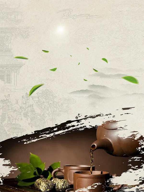 中式淡雅水墨茶文化海报背景素材