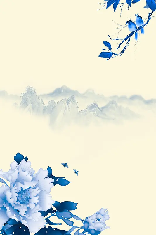 中国风水墨画牡丹海报背景模板