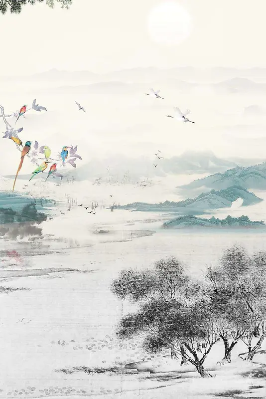中国风手绘国画平面广告