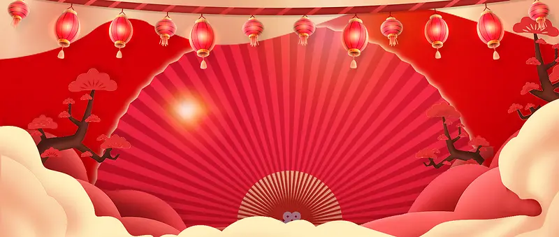 传统新年红灯笼文艺红色背景