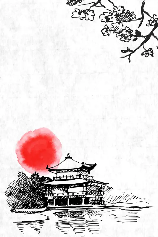 矢量水墨古风山水风景背景