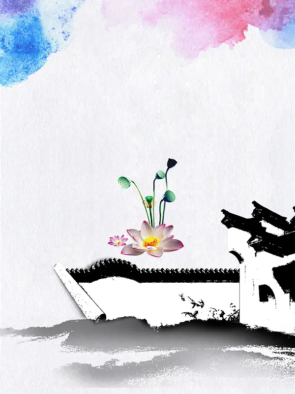 中国风水墨江南水乡旅游海报背景素材