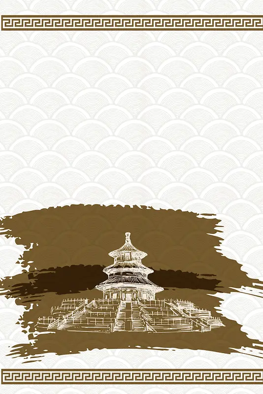 矢量手绘中国传统建筑城楼背景