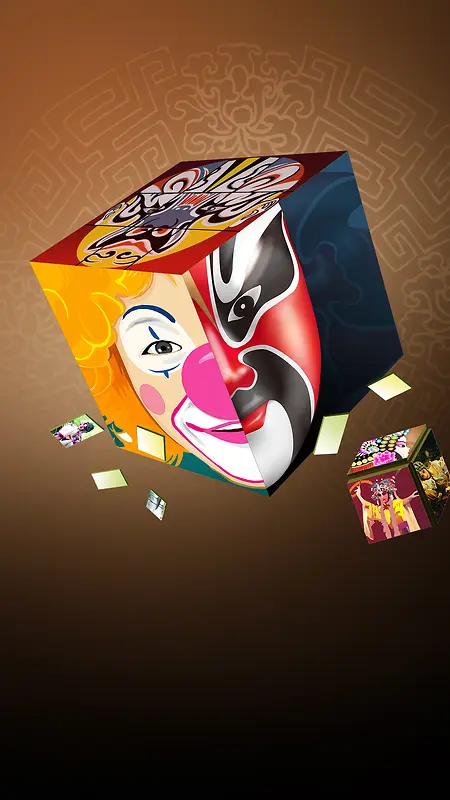 中国风戏曲脸谱魔方背景