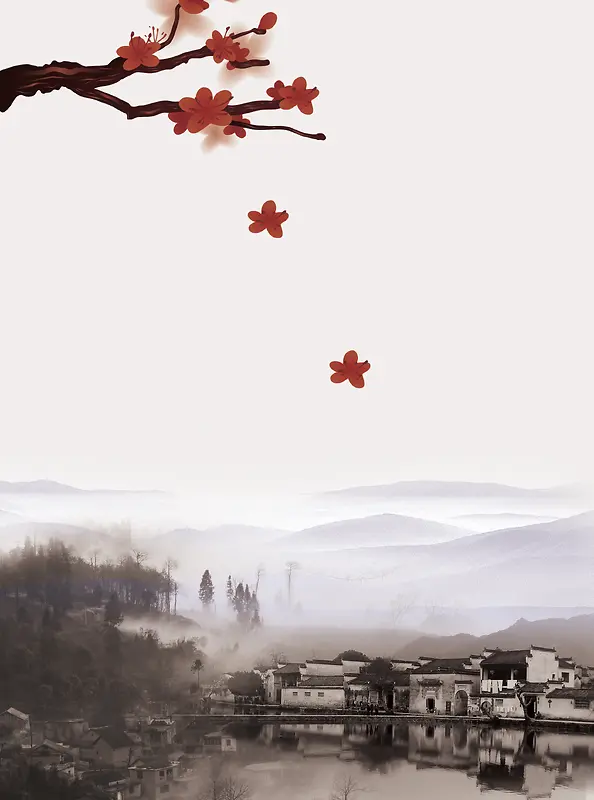 水墨风景清明节宣传海报背景