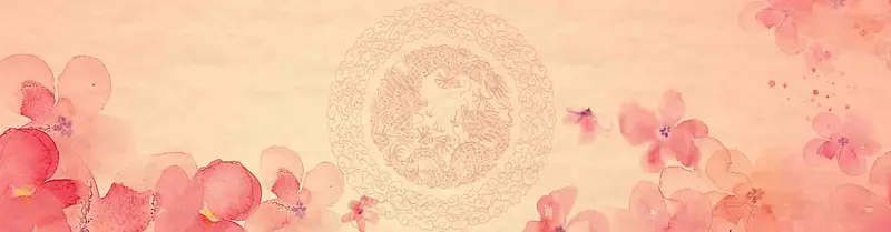 中国风水墨画粉红花朵背景banner