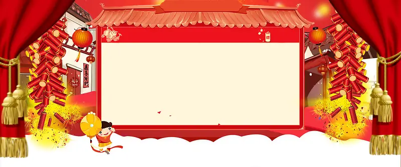 中国风红鞭炮过年banner