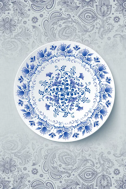 米色中国风质感青花瓷花纹瓷碟背景