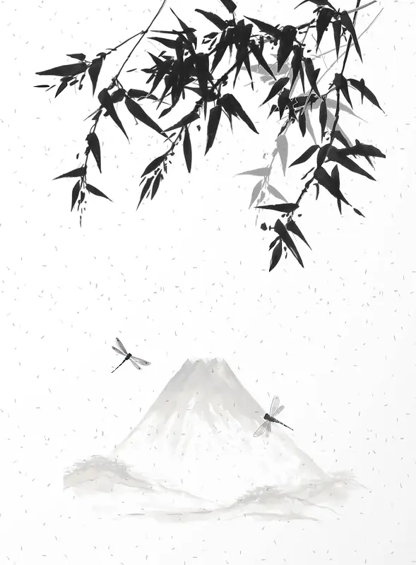 矢量中国风黑白水墨竹叶远山背景
