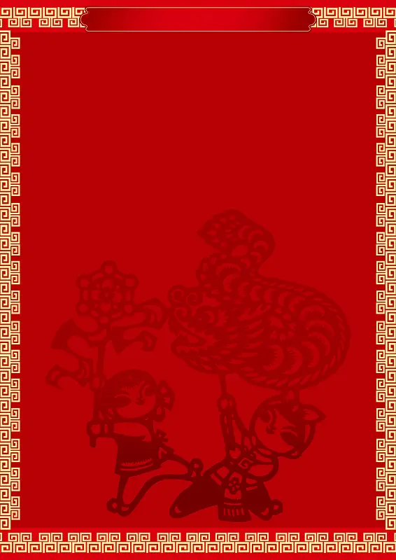 中国红喜庆新年木偶花纹边框背景
