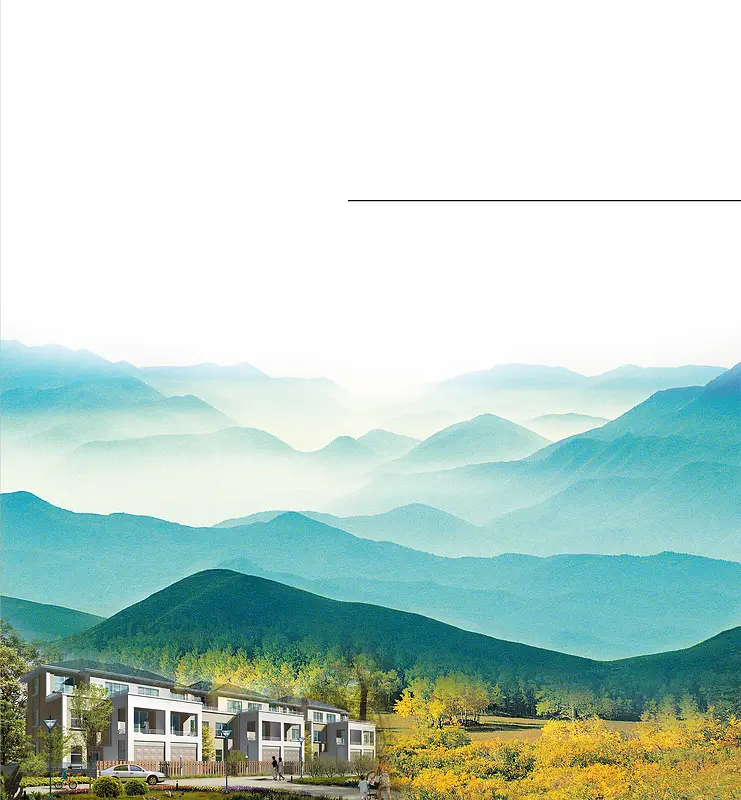 中国风云海大山建筑背景素材