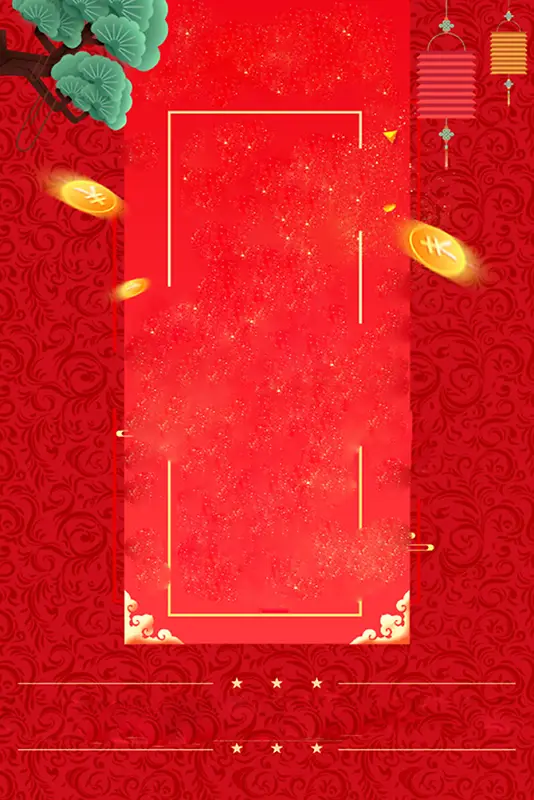 大红色喜庆中国风金币树背景图