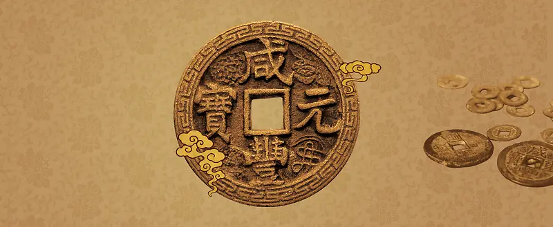 中国风复古铜钱投资背景素材