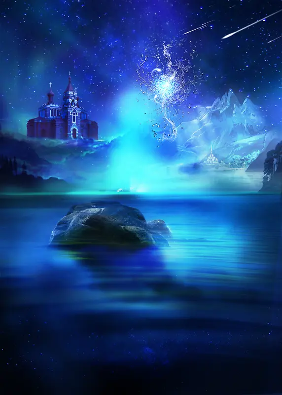 梦幻蓝色城堡背景素材