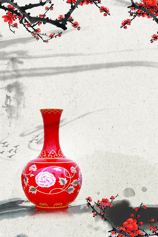 中国风中国红瓷器工艺品