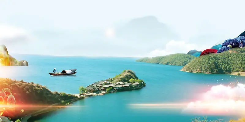 泸沽湖风景旅游PSD素材