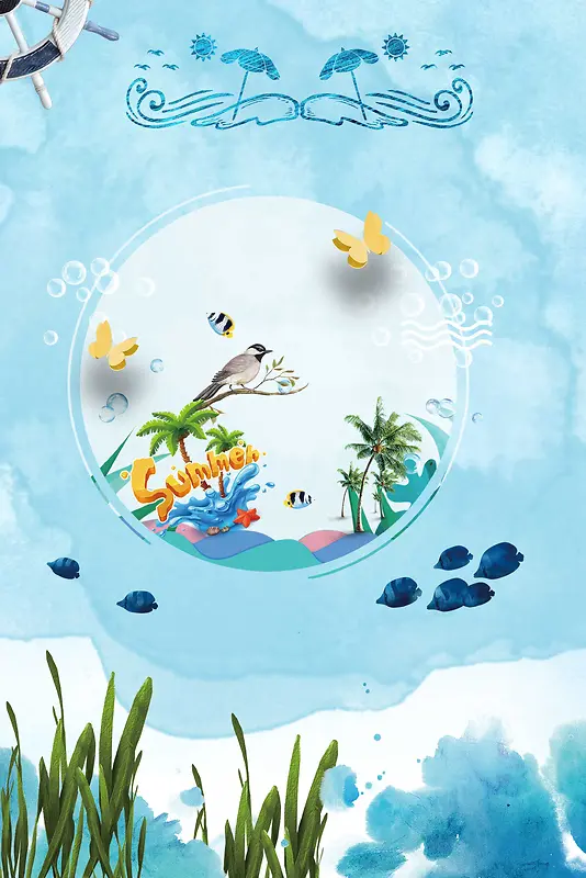 卡通海豚海洋世界