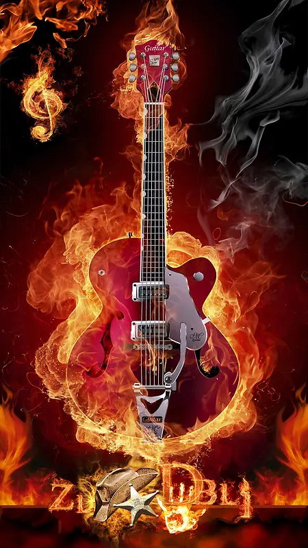 火焰吉他PSD分层H5背景素材