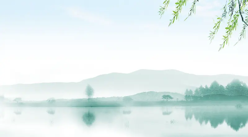 春季春天绿色清新简约中国风水墨画背景素材