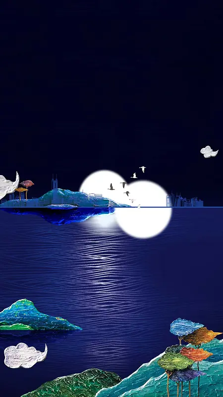 蓝色湖水上的月亮H5素材