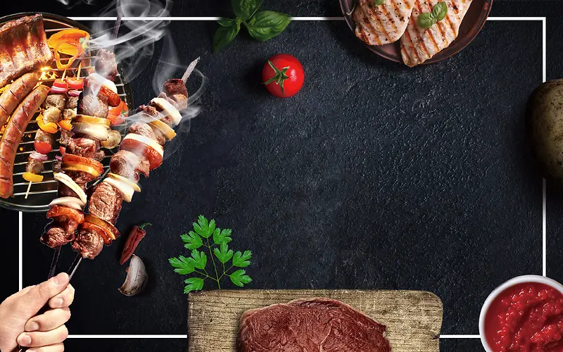 黑色烧烤烤肉美食广告宣传海报背景素材