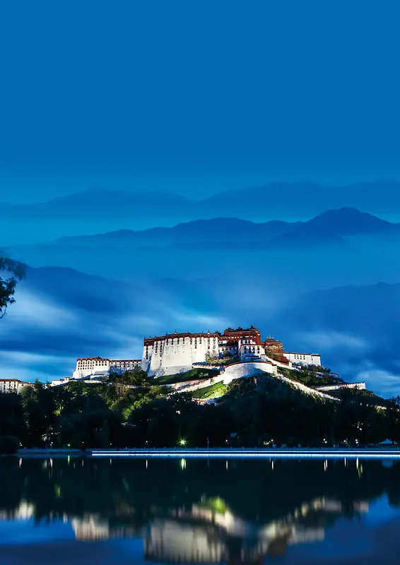 蓝色唯美风景十一国庆西藏游背景