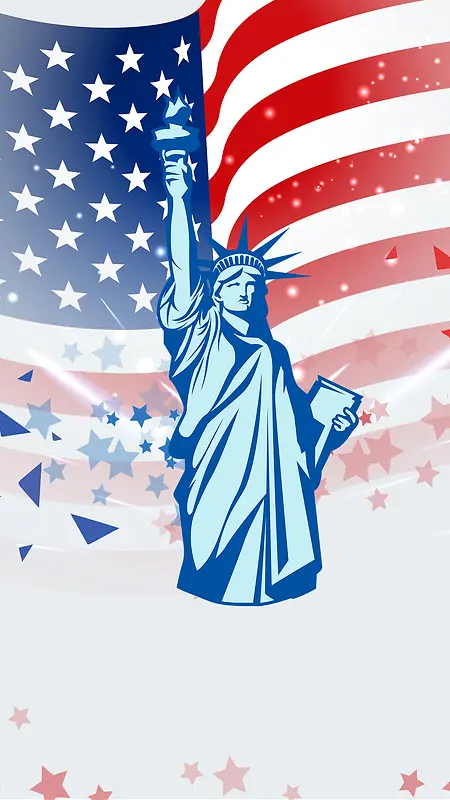 美国著名景点自由女神国旗背景