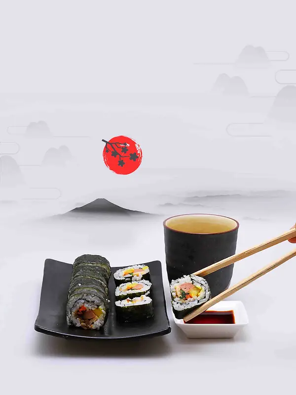 精致料理寿司美食海报背景模板