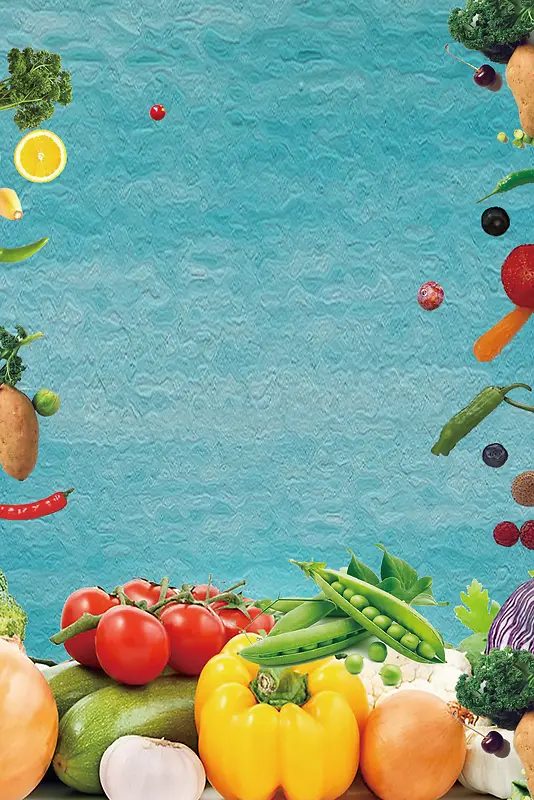 蓝色简约皱纸新鲜蔬菜海报背景素材