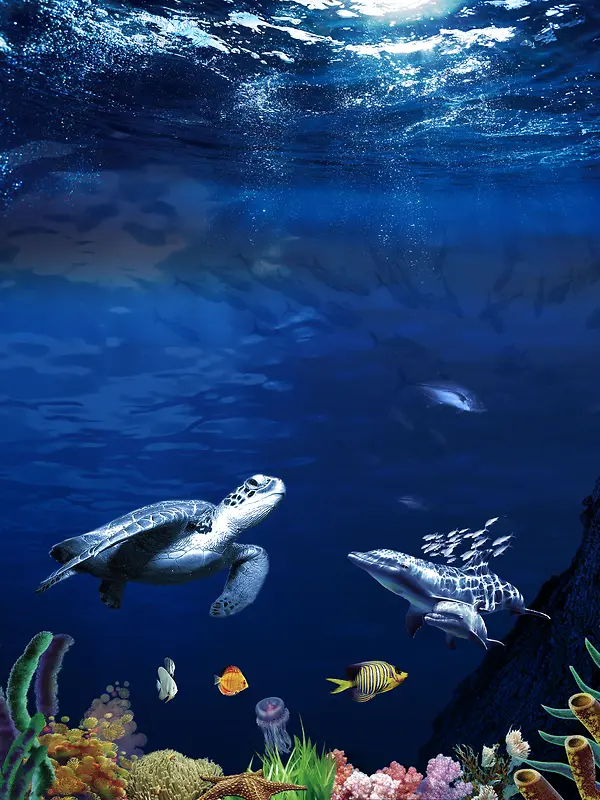 蓝色海底世界海报背景素材