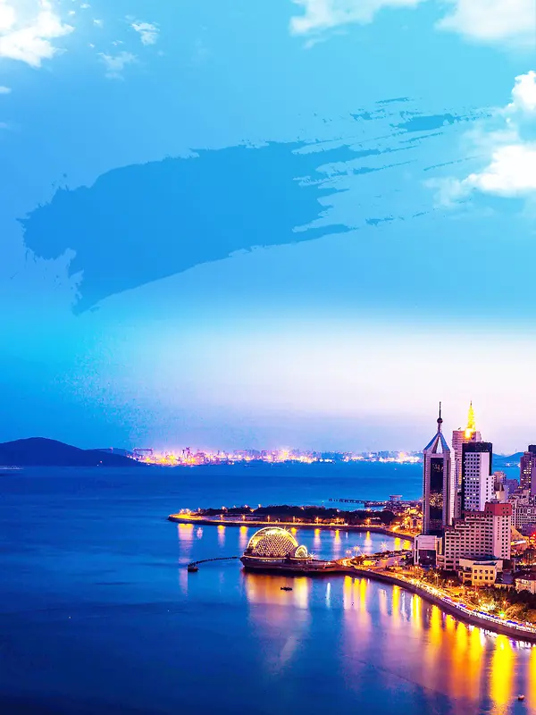 蓝色唯美夜景青岛旅游海报背景素材背景图片素材下载_图片编号qjvemnrg-免抠素材网