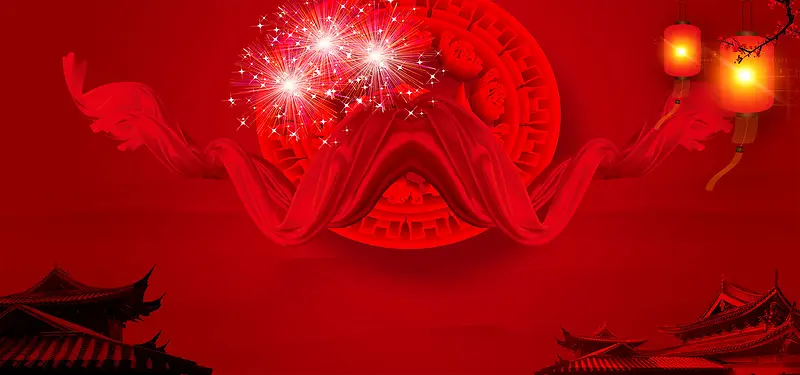 新春中国风红色淘宝海报背景