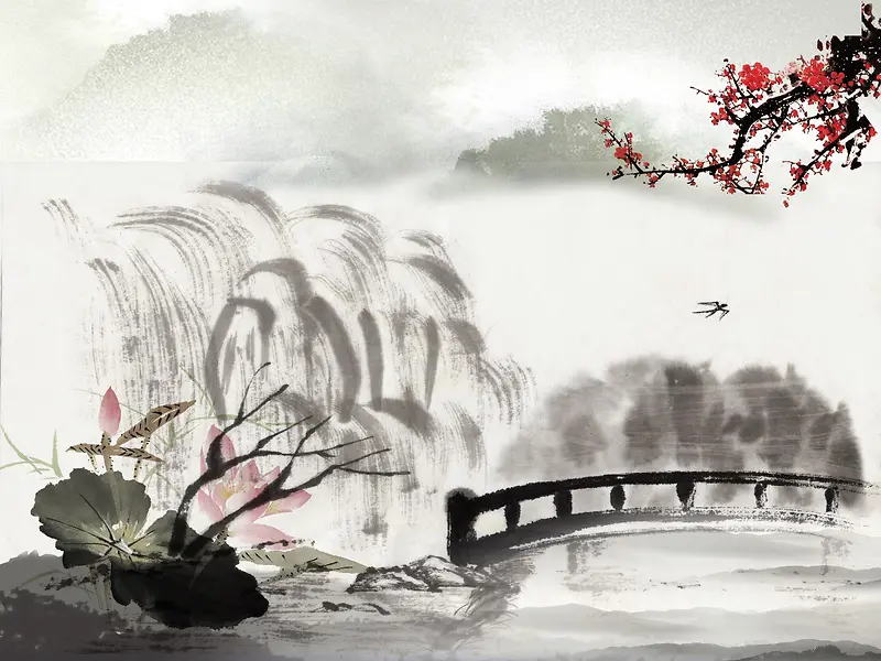 中国风古风小桥流水背景素材
